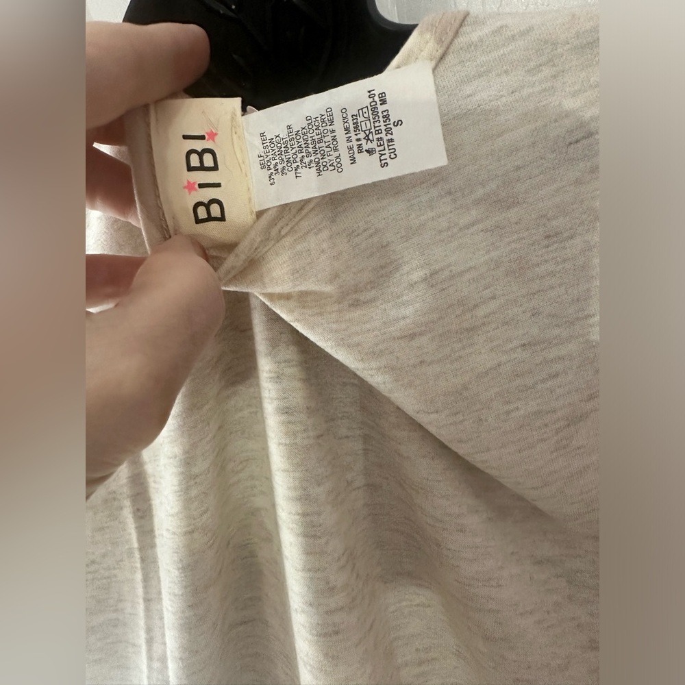 BiBi Beige Mixed-Texture Short Sleeve Top - Picture 3 of 3